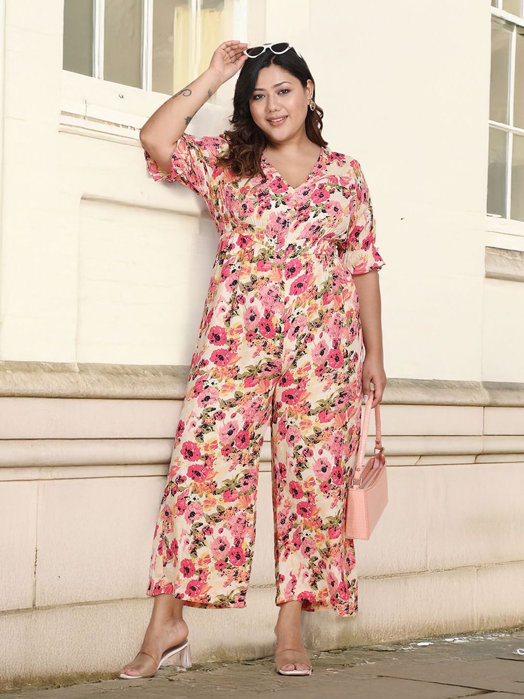 CURVE BY KASSUALLY Women Plus Size Printed Waist Smocked Basic Jumpsuit-picture-10