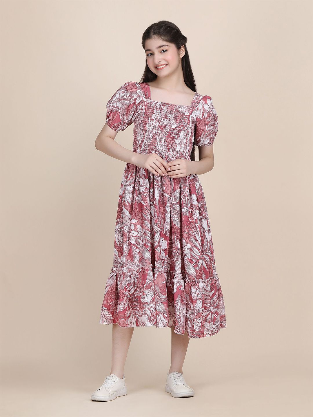 PTVIZE Floral Print Puff Sleeve Fit & Flare Midi Dress-picture-13