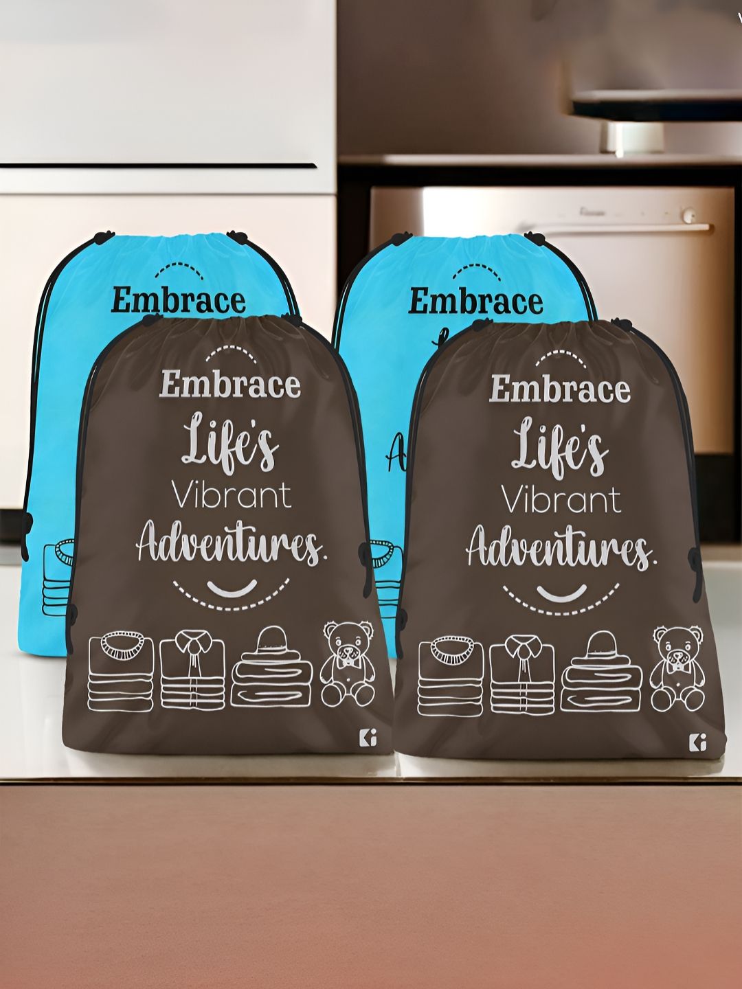 Aura Blue & Brown 4 Pieces Printed Foldable Laundry Bags-picture-11