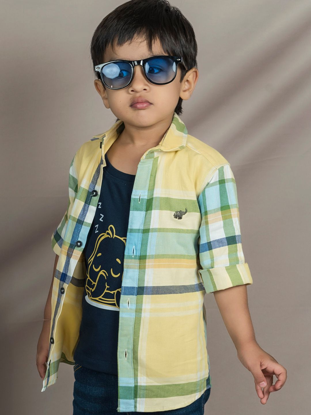 Polka Tots Boys Tartan Checked Long Sleeves Pure Cotton Shirt With Attached Tee-picture-37