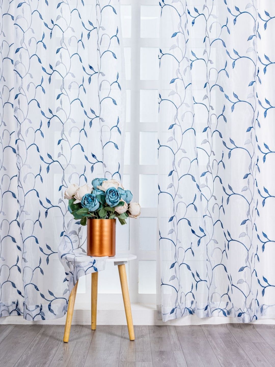 Parda Online White & Blue Set of 2 Ethnic Motifs Sheer Long Door Curtain-picture-46