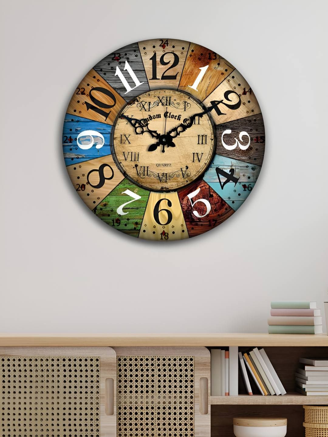 RANDOM Brown & Blue Abstract Printed Analogue Contemporary Silent Wall Clock-picture-21