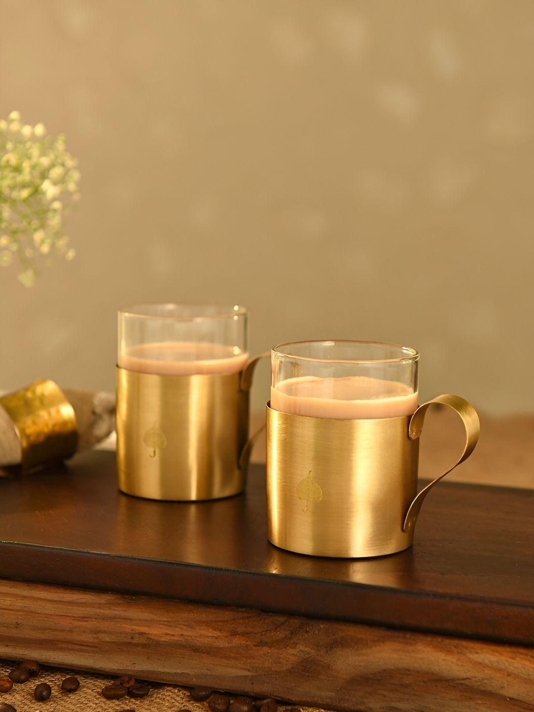JAYPORE Gold-Toned & Transparent 2 Pieces Glass Glossy Cups 150ml-picture-2