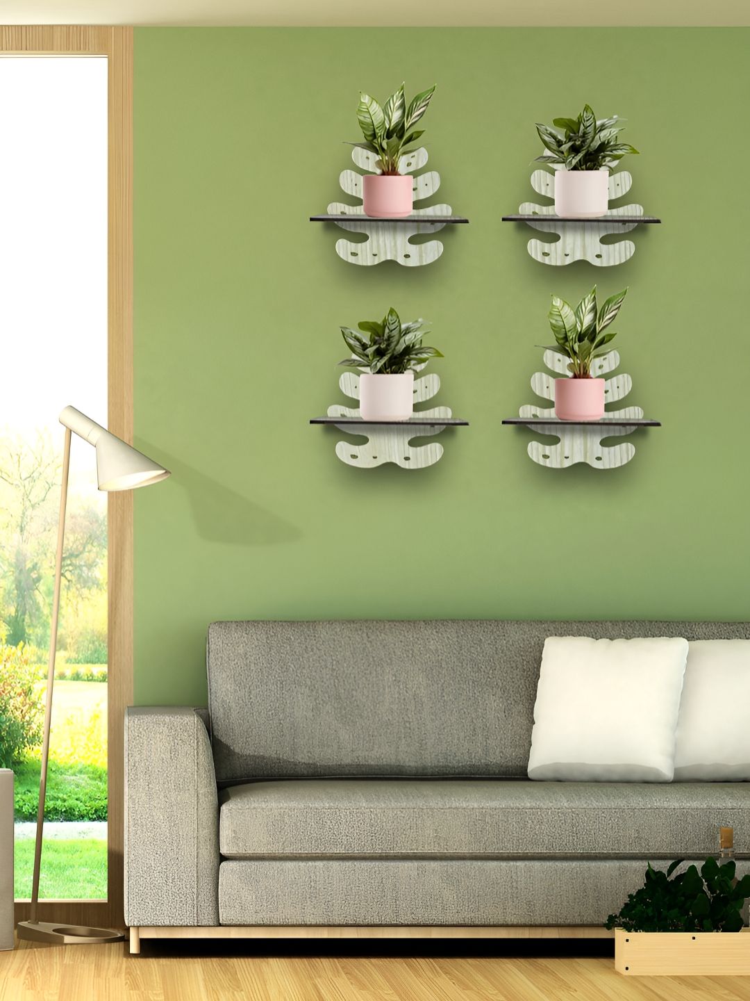 OLIVE TREE Black & Cream 4 Pieces Olive Tree Planter Stand Wall Shelves-image-49