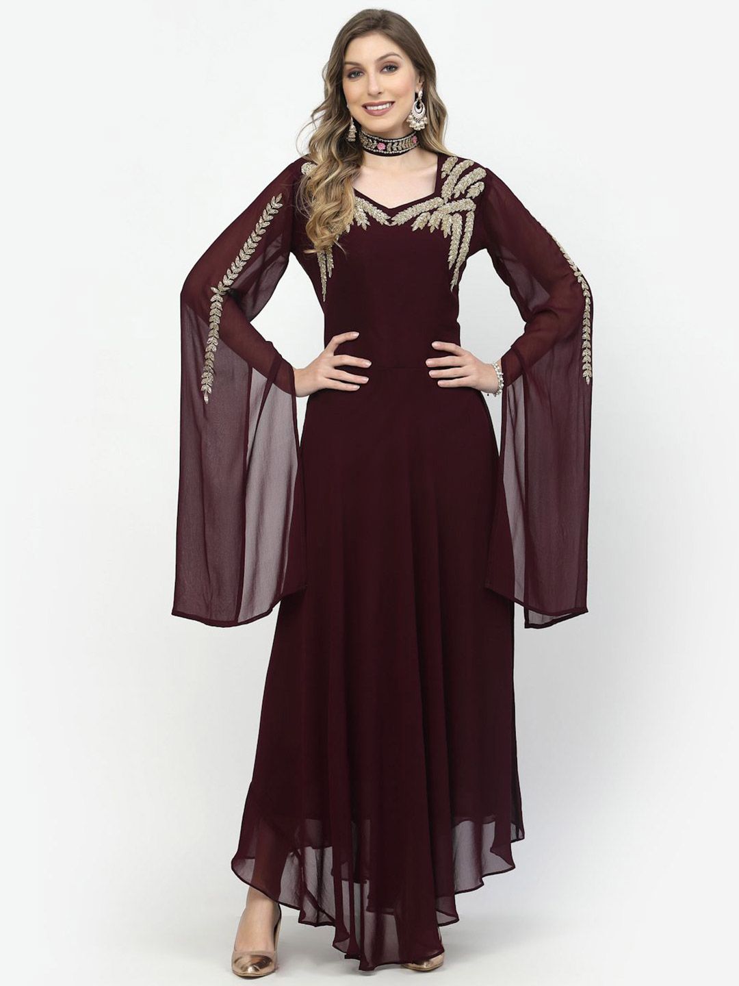 TS LIFESTYLE Floral Embroidered A-Line Maxi Dress-image-41