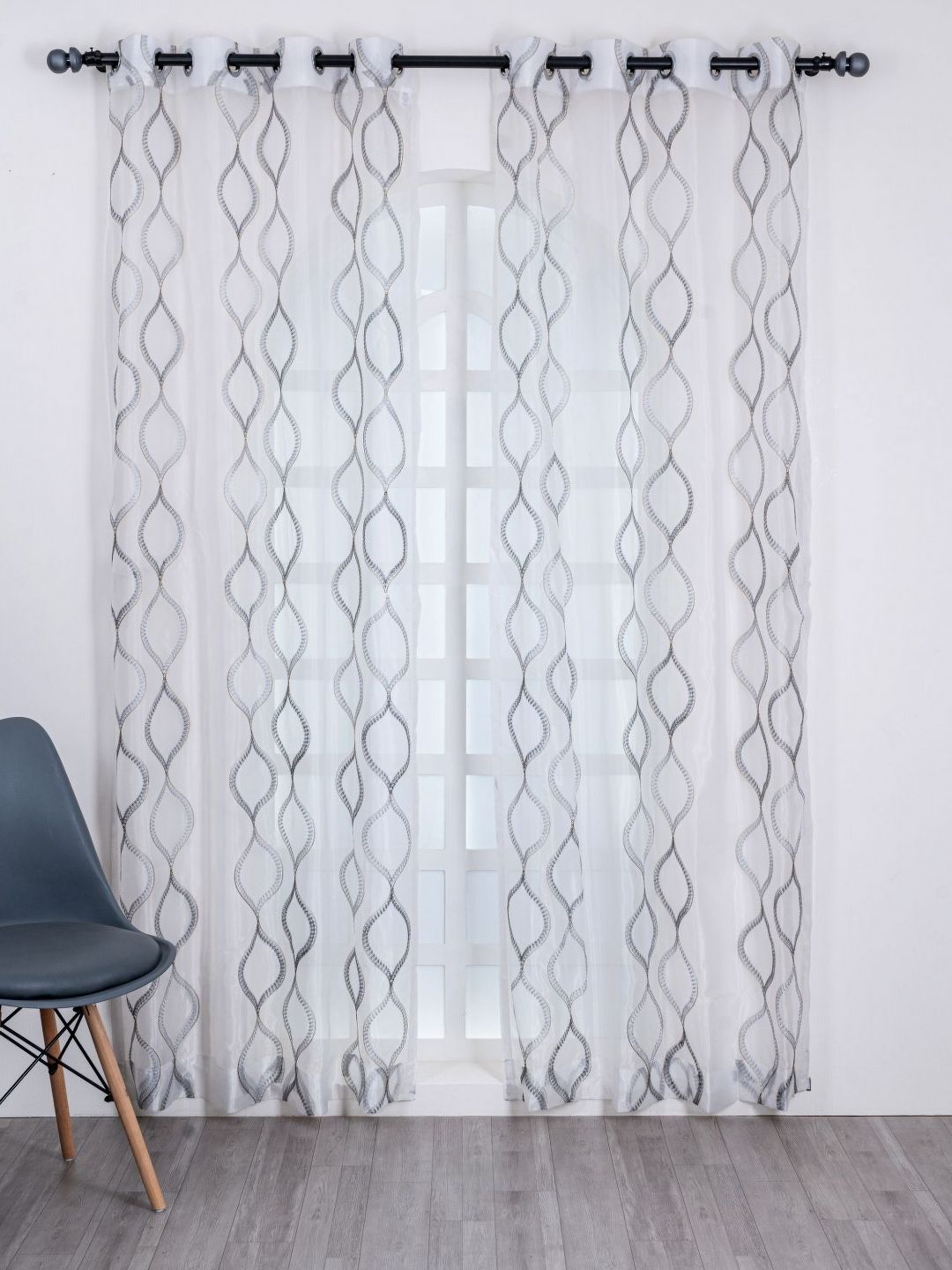 Parda Online White & Gold Toned 2 Pieces Embroidered Sheer Long Door Curtains-picture-49