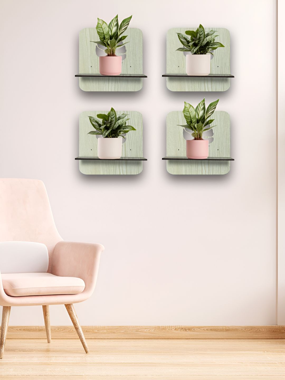 OLIVE TREE Black & Cream 4 Pieces Olive Tree Planter Stand Wall Shelves-picture-15