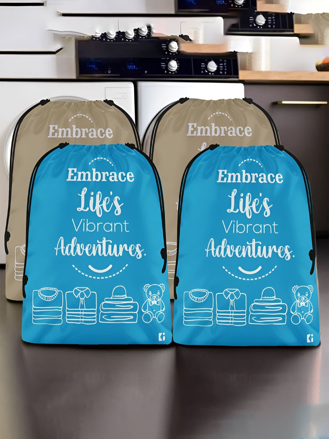 Aura Brown & Blue 4 Pieces Printed Water Resistant Laundry Bags-picture-14