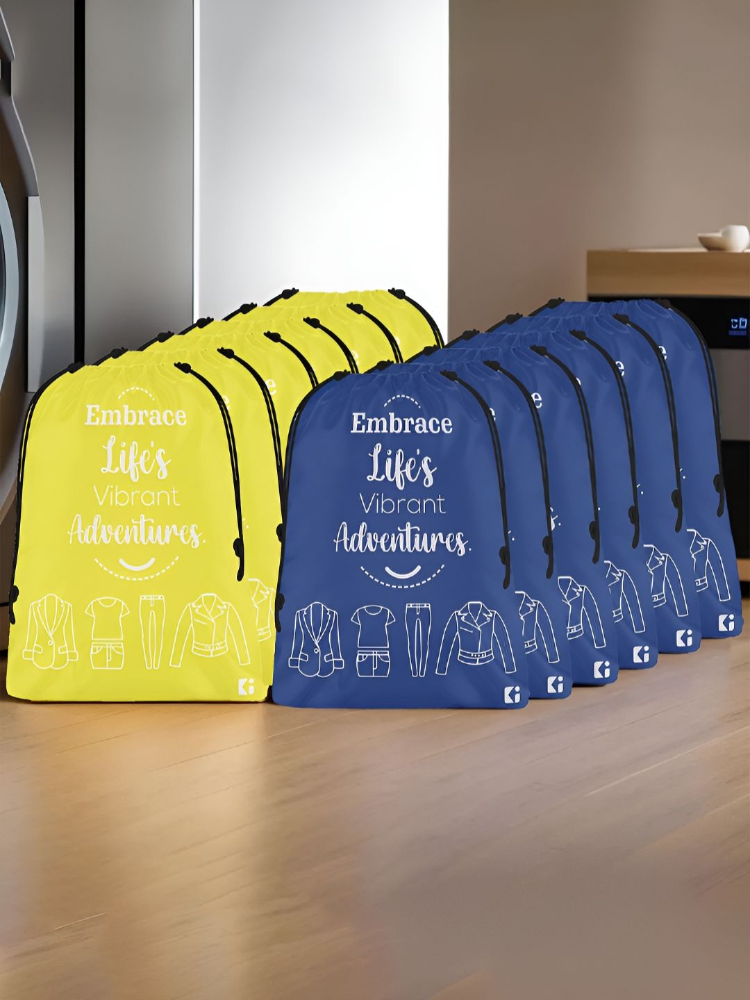 Aura Yellow & Blue 12 Pieces Printed Foldable Water Resistant Multi-Utility Laundry Bags-image-46