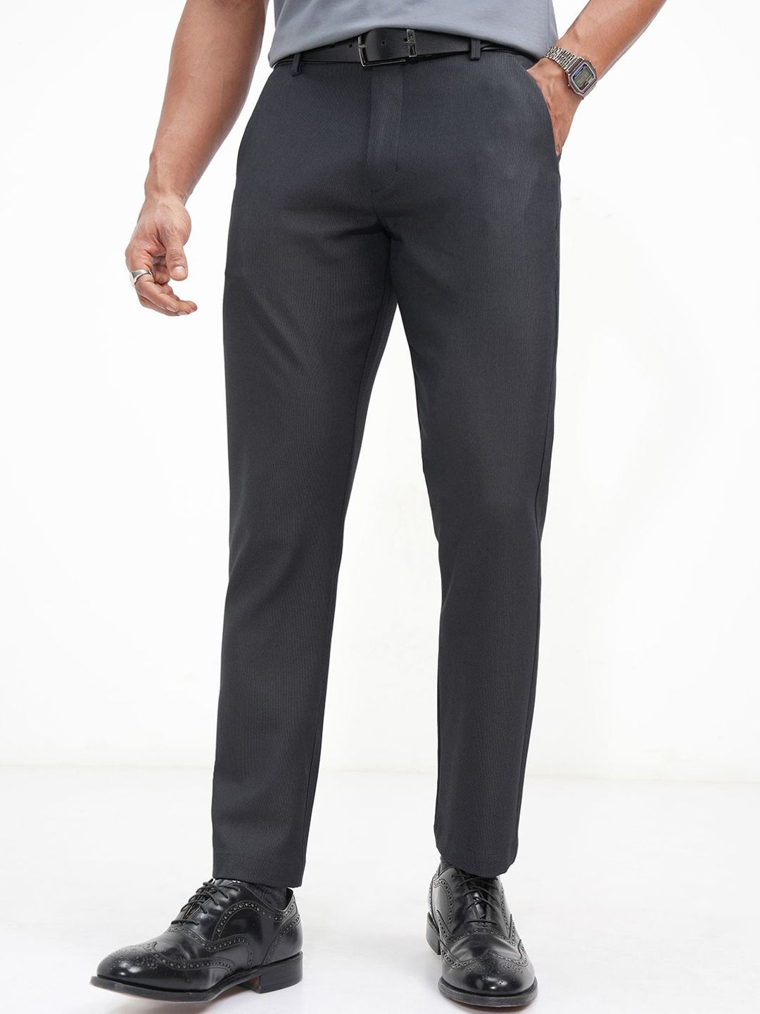 HIGHLANDER Men Slim Fit Mid-Rise Formal Trousers-picture-31