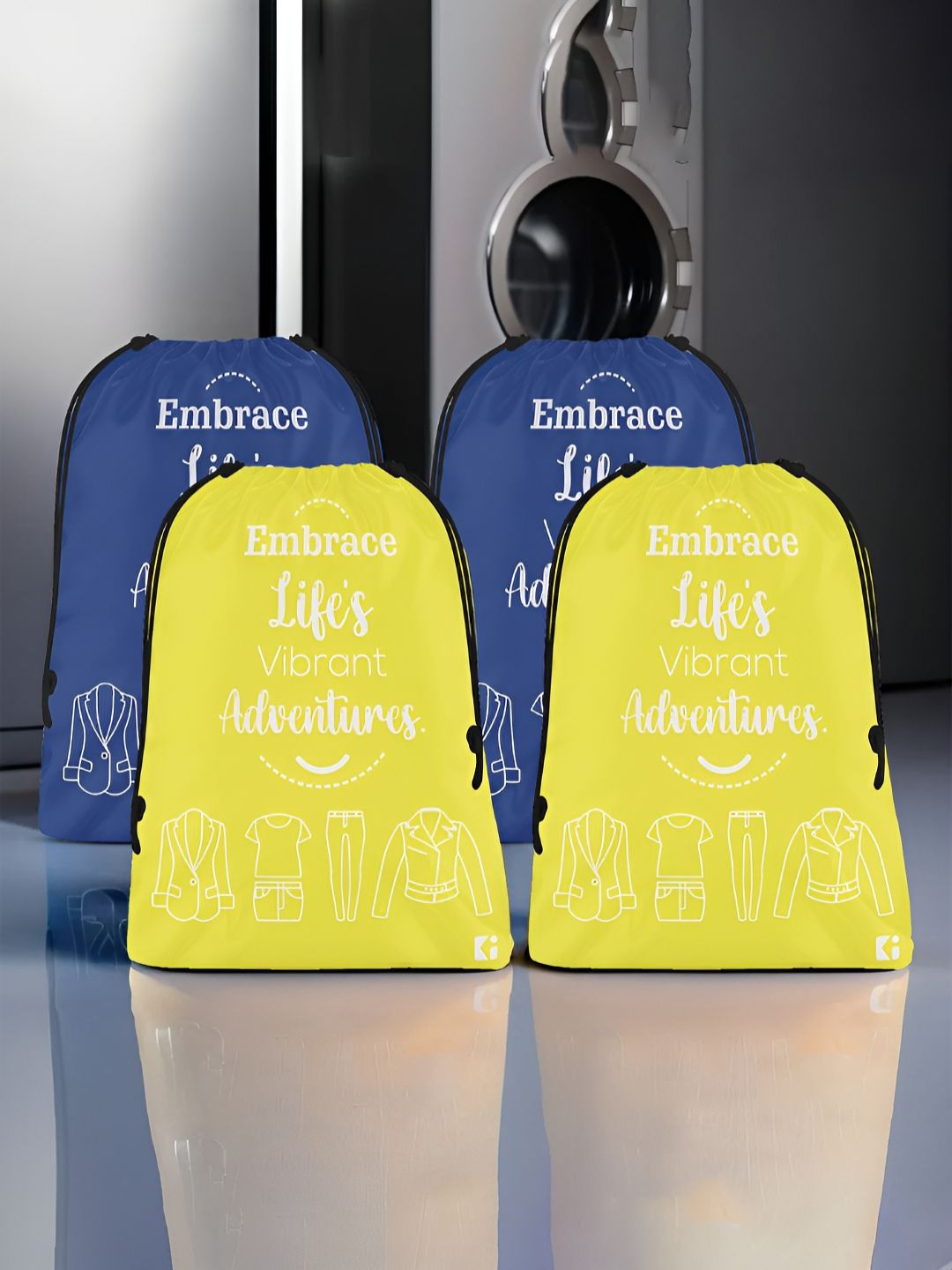 Aura Yellow & Blue 4 Pieces Printed Water Resistant Laundry Bags-image-21
