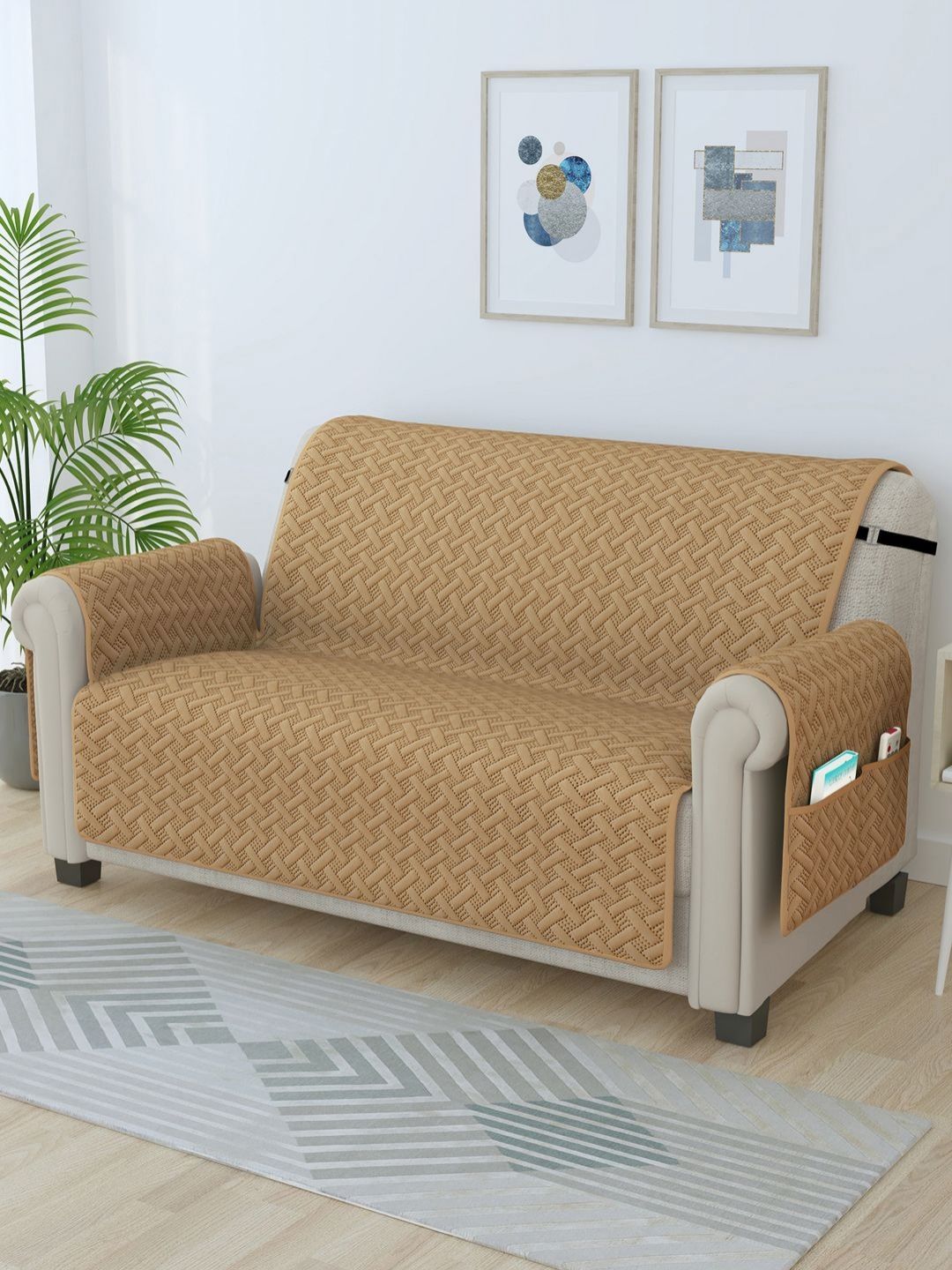 Story@home Beige Self Design Microfiber 2 Seater Sofa Cover With Arms-picture-43