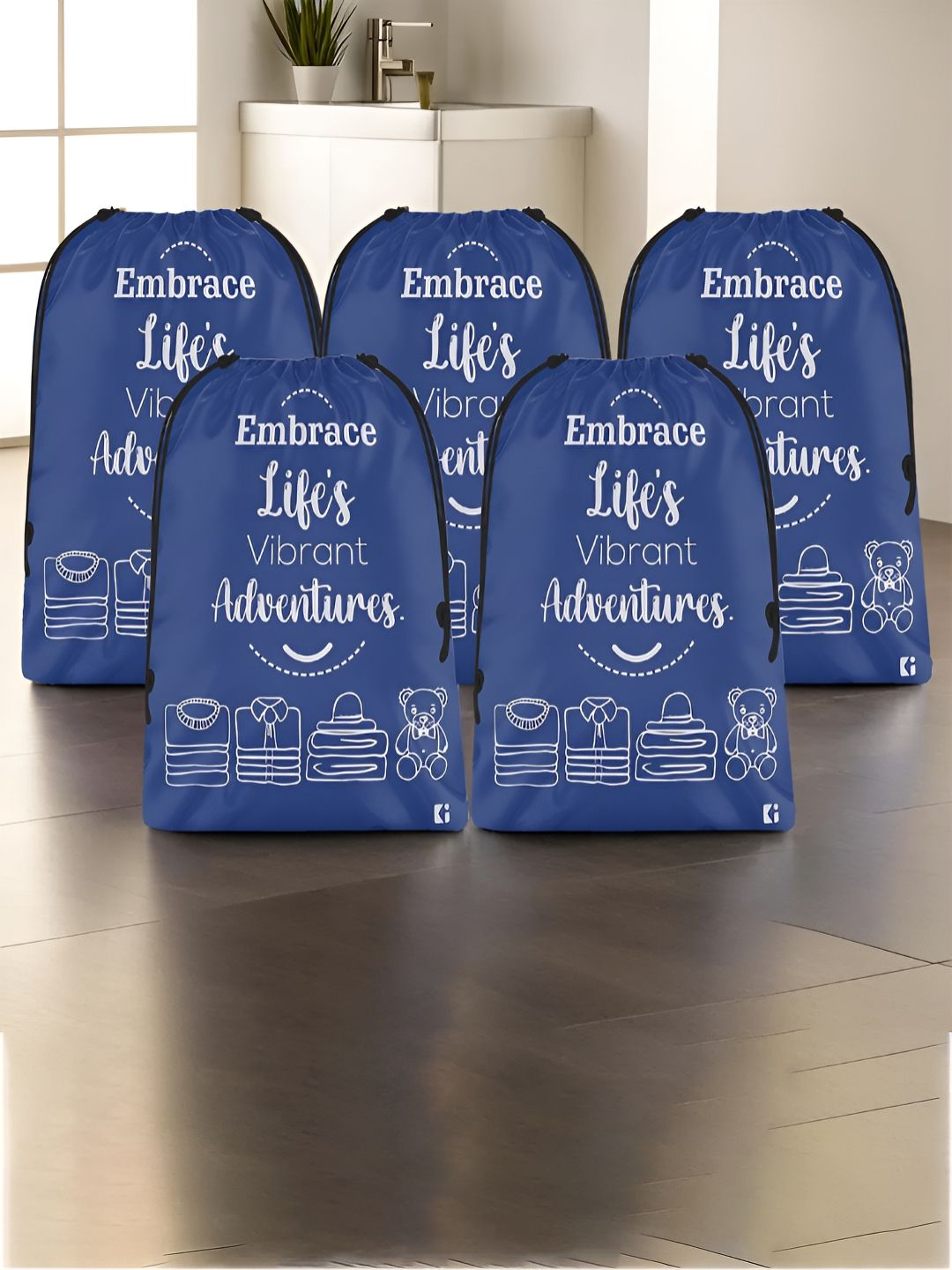 Aura Blue 5 Pieces Printed Foldable Water Resistant Multi-Utility Laundry Bags-picture-39