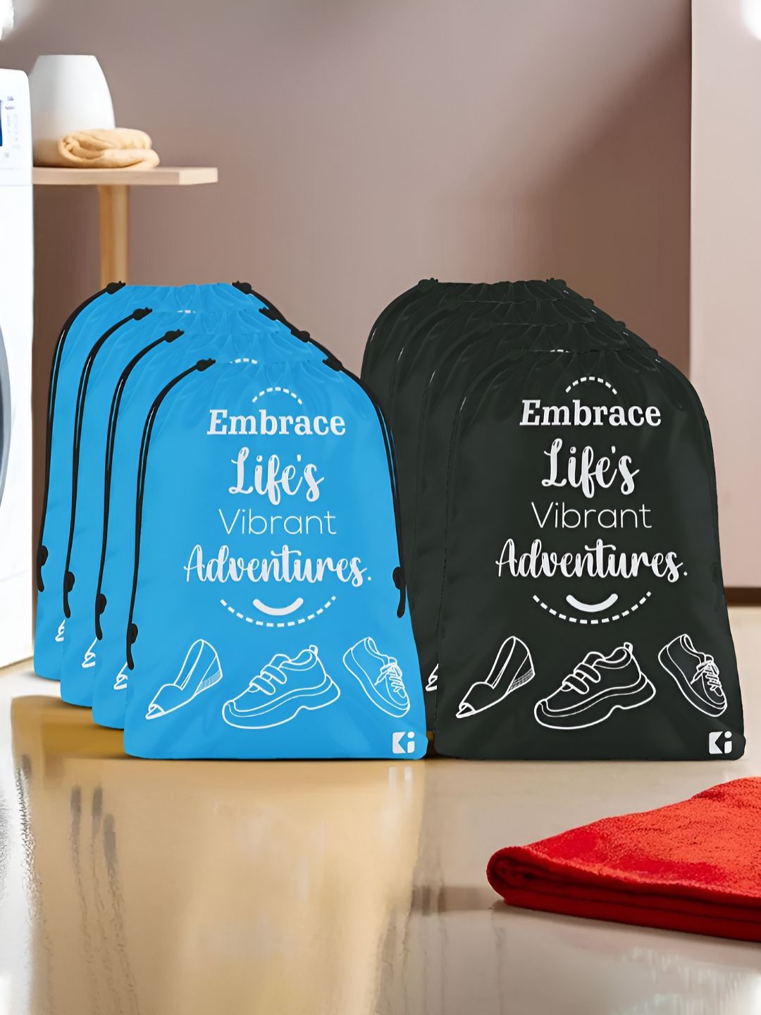 Aura Blue & Black 8 Pieces Printed Foldable Water Resistant Multi-Utility Laundry Bags-picture-28