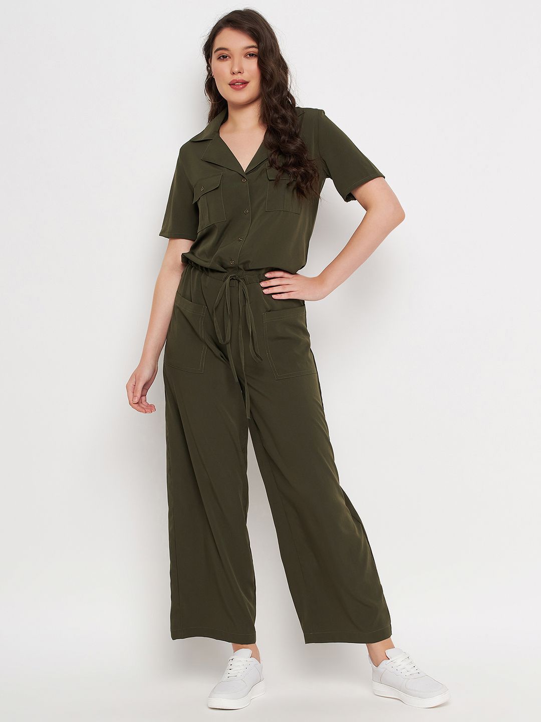 Color Cocktail Women Shirt Collar Basic Jumpsuit-picture-10