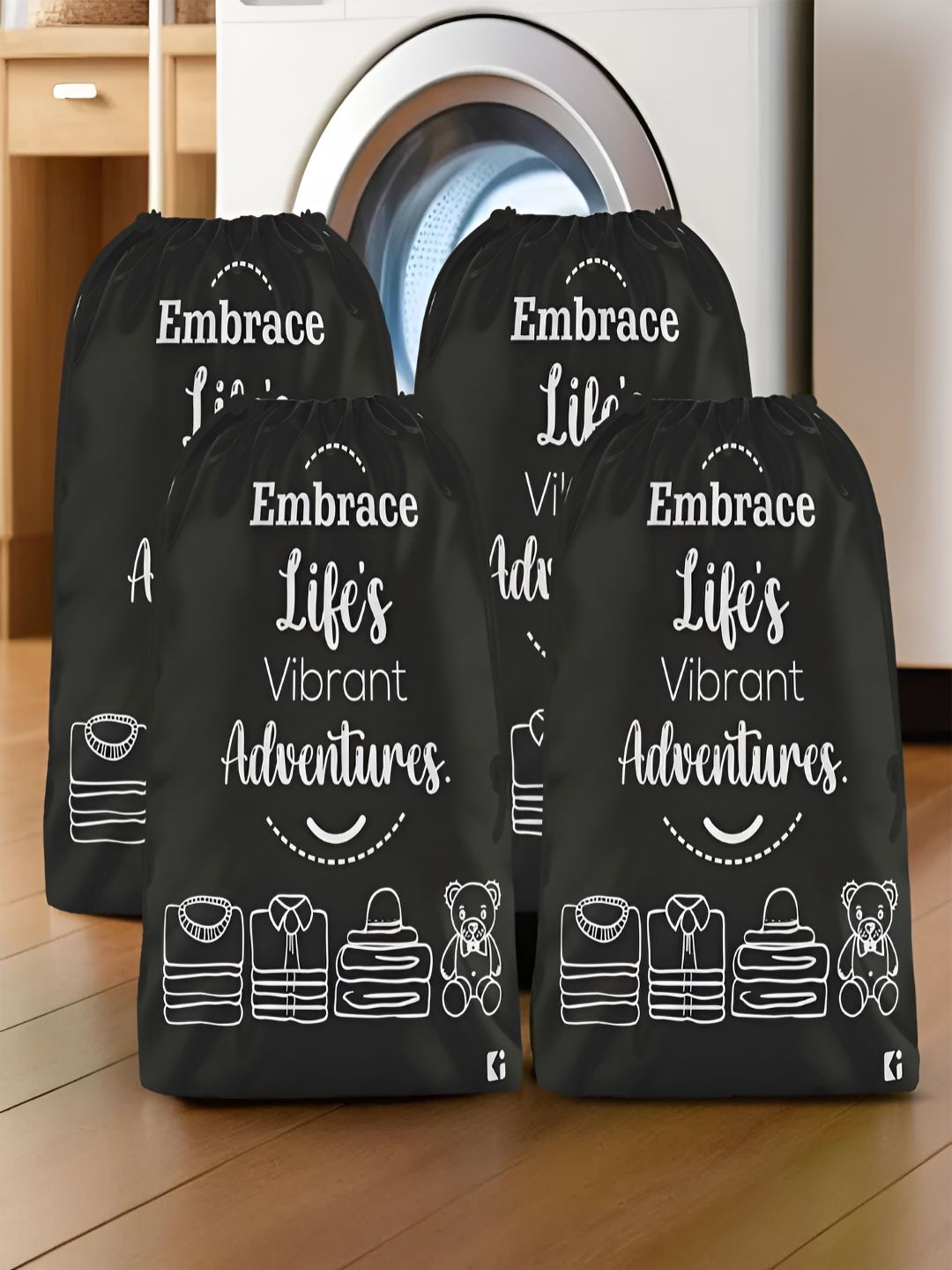 Aura Black & White 4 Pieces Printed Water Resistant Laundry Bags-picture-25