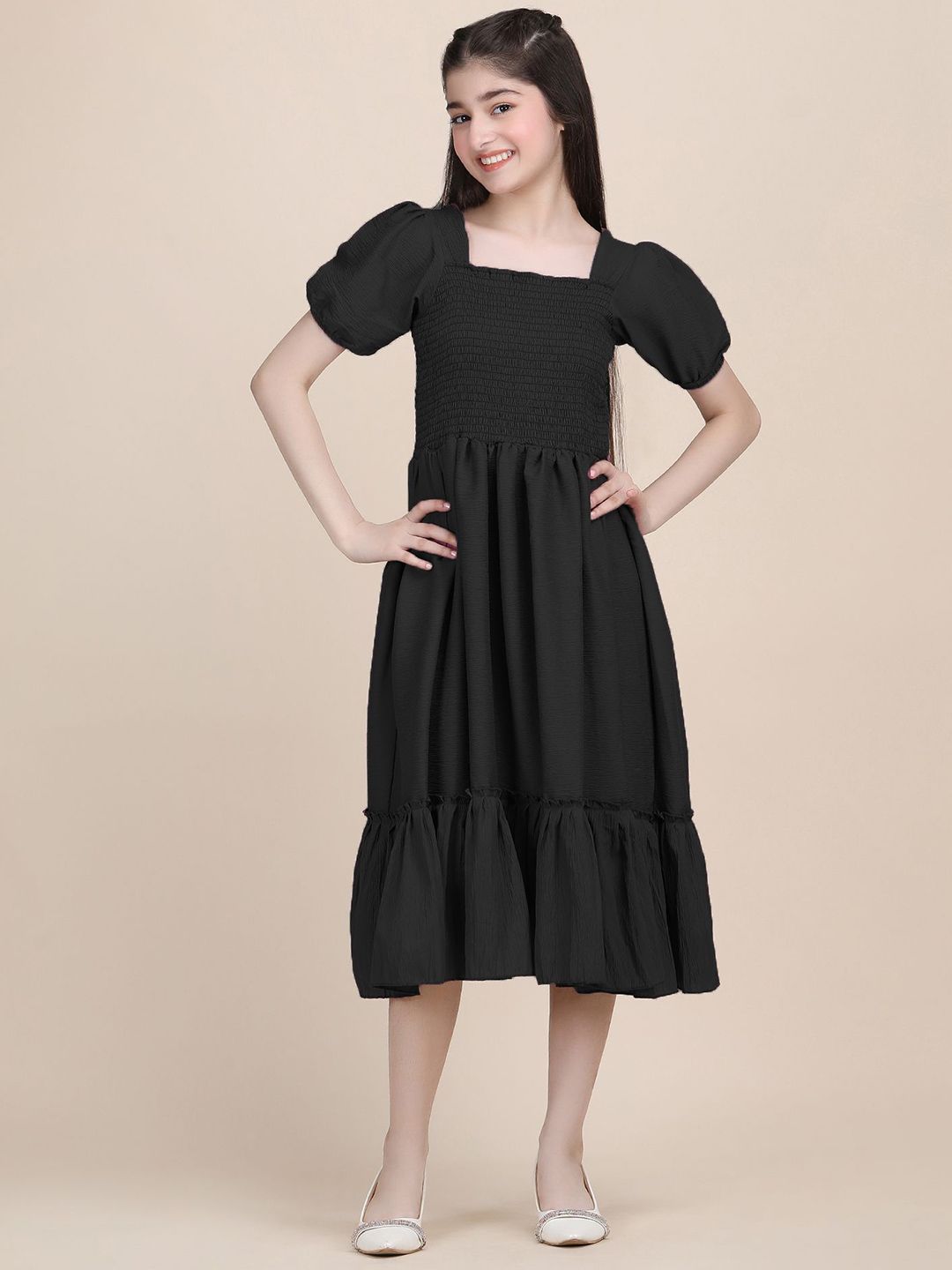 PTVIZE Puff Sleeve Fit & Flare Midi Dress-picture-21