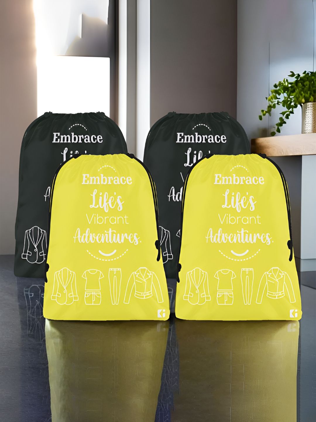Aura Yellow & Black 4 Pieces Printed Foldable Water Resistant Multi-Utility Laundry Bags-image-43