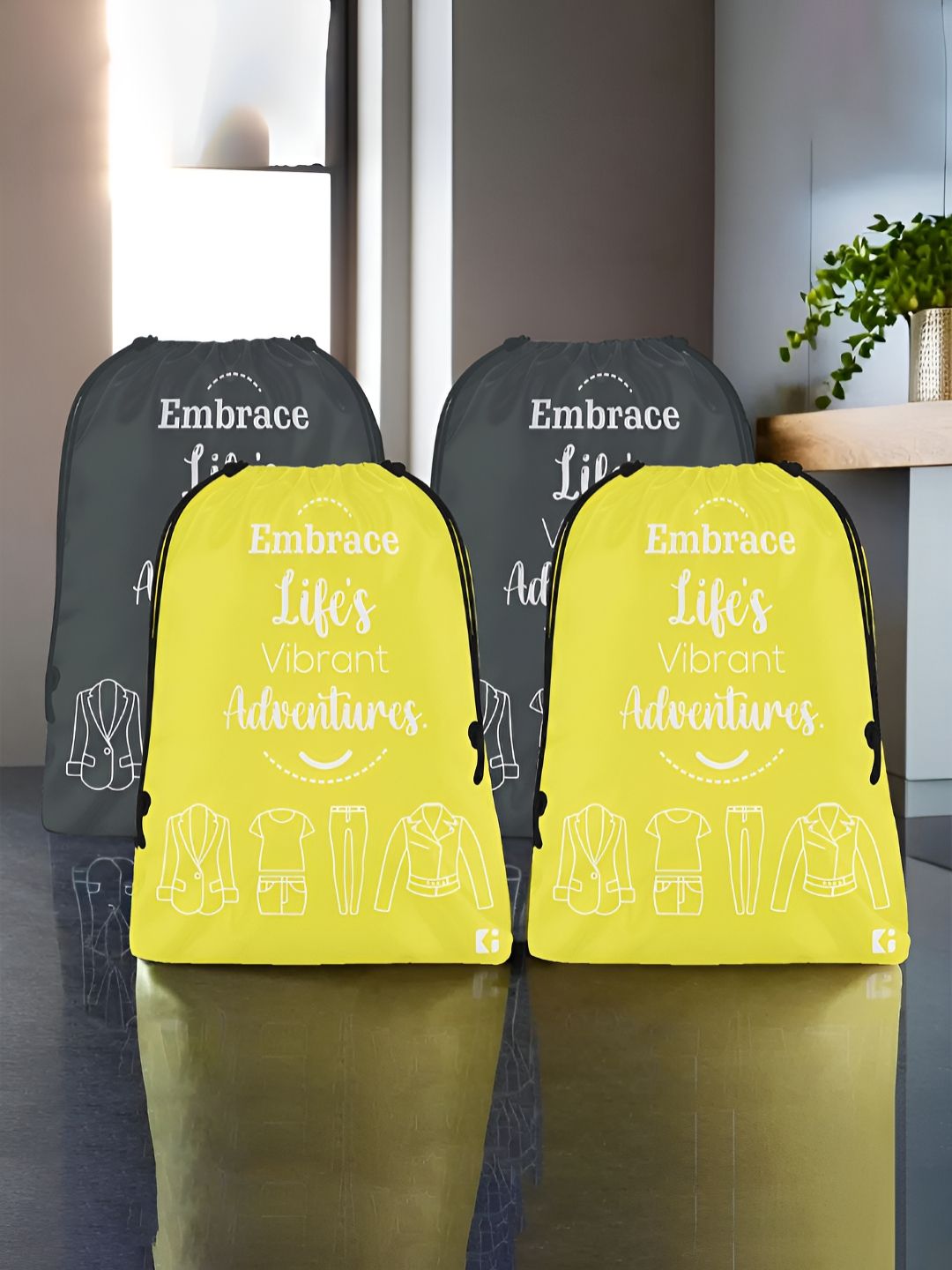 Aura Yellow & Grey 4 Pieces Printed Foldable Water Resistant Multi-Utility Laundry Bags-picture-16