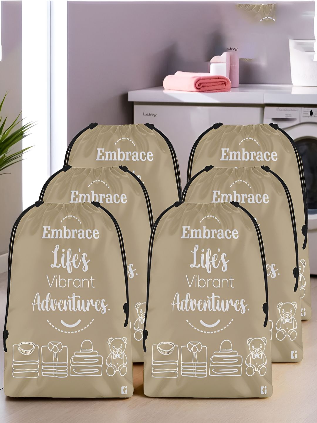 Aura Brown 6 Pieces Printed Foldable Water Resistant Multi-Utility Laundry Bags-picture-27