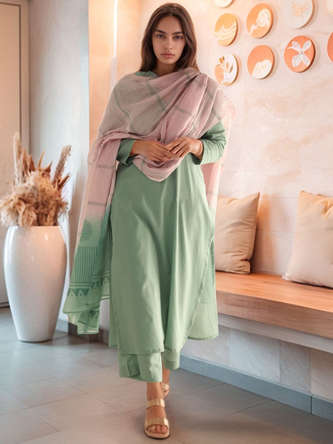 KALINI Women Solid Kurta with Palazzo & Dupatta