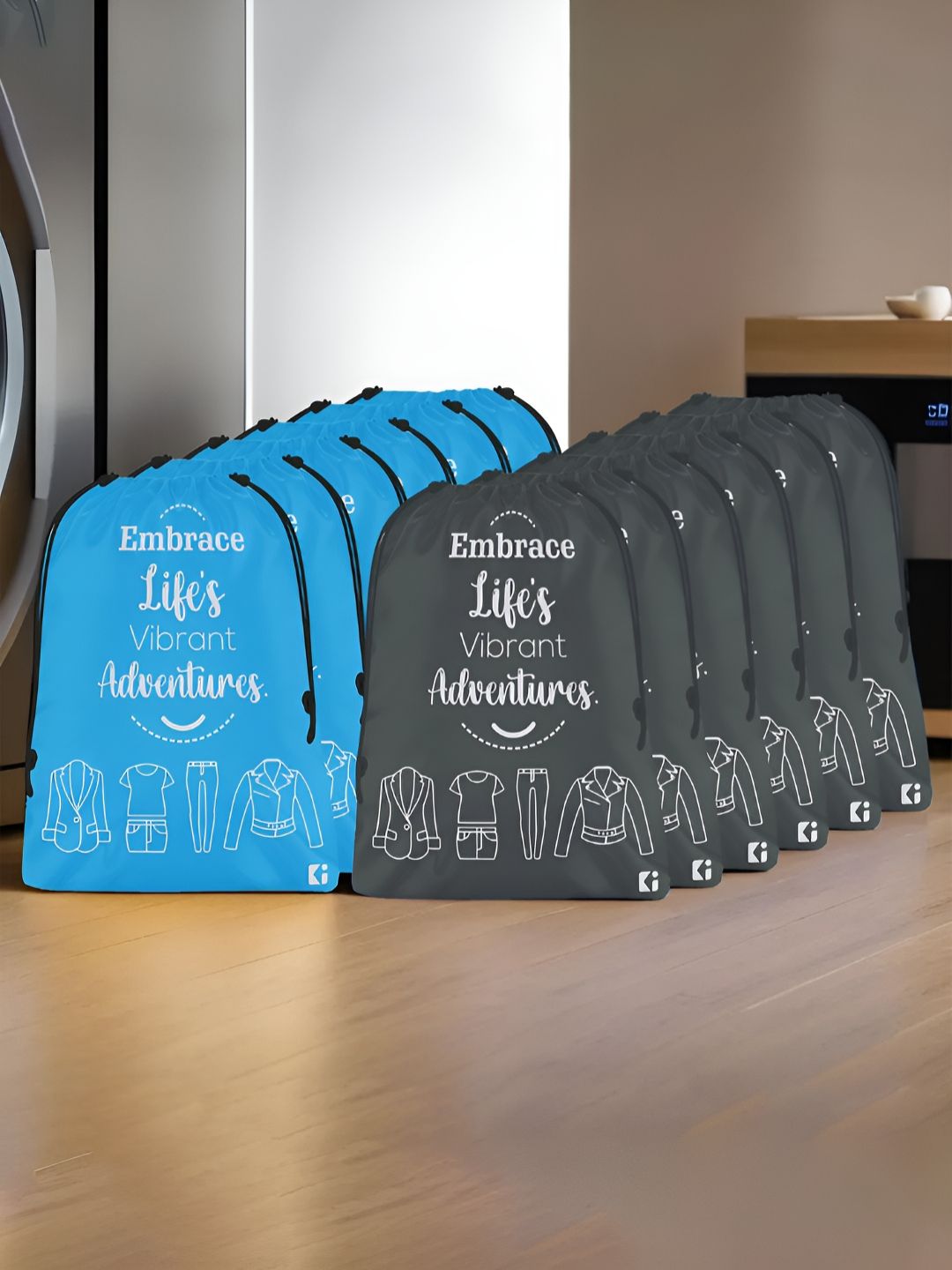 Aura Blue & Grey 12 Pieces Printed Foldable Water Resistant Multi-Utility Laundry Bags-picture-29