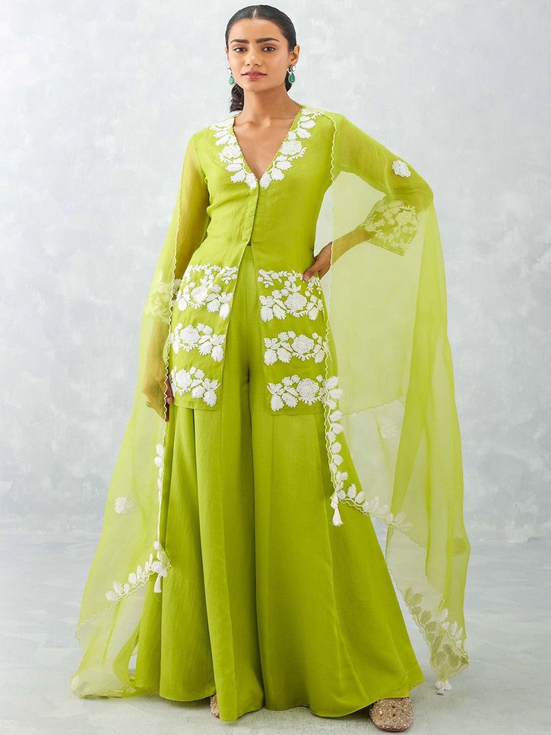 BAESD Women Floral Embroidered A-Line Kurti with Palazzo & Dupatta