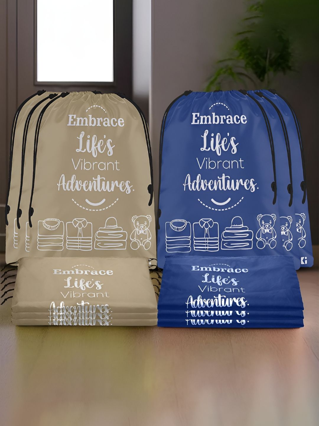 Aura Brown & Blue 12 Pieces Printed Foldable Laundry Bags-image-38