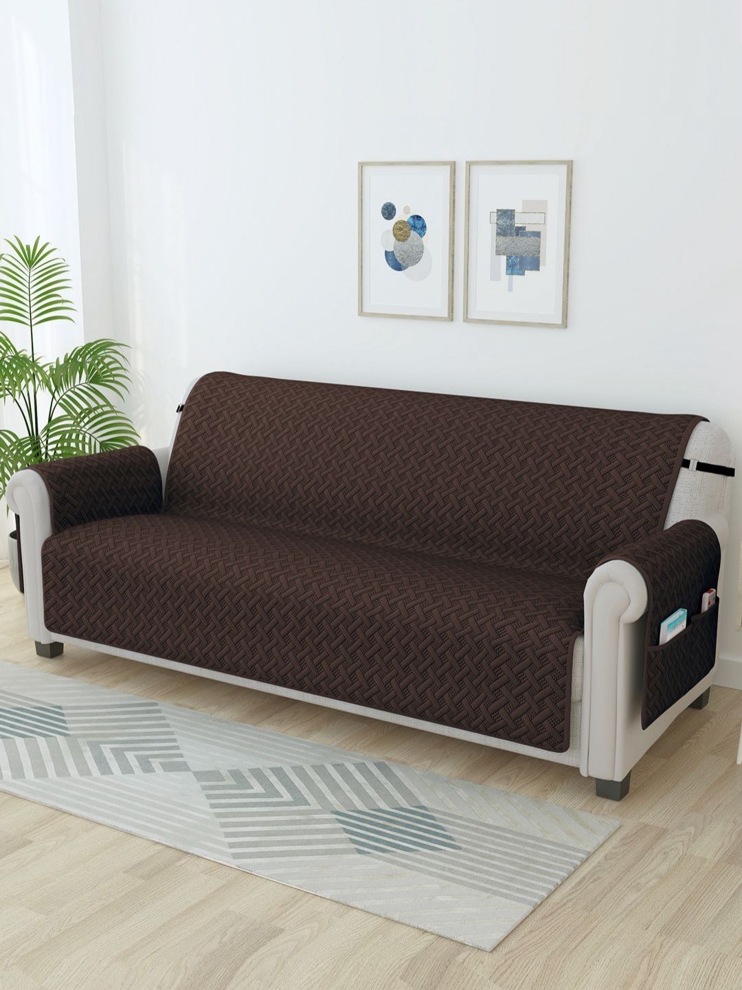 Story@home Brown Microfiber 1 Piece Sofa Cover With Arms-picture-22