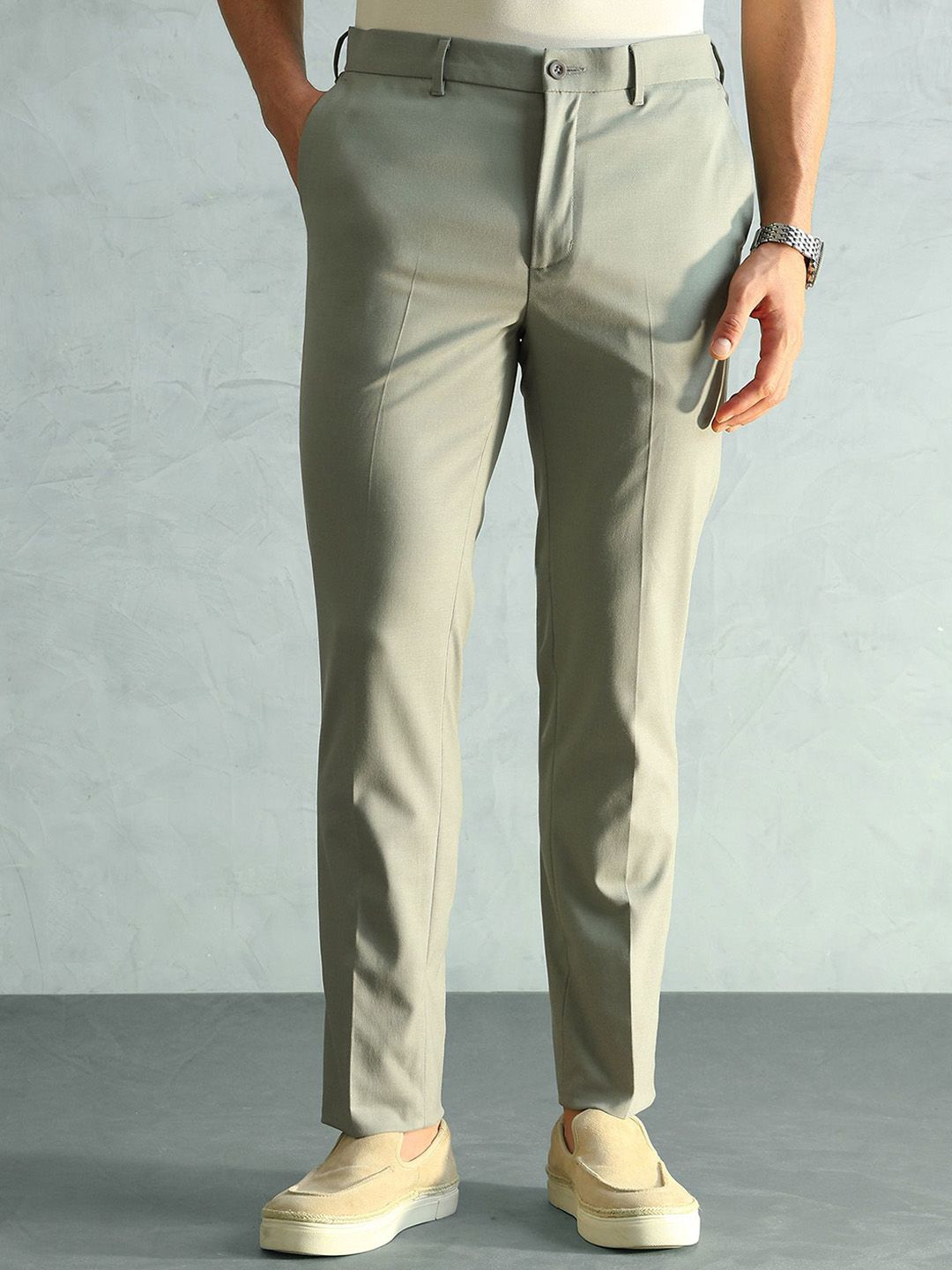 Arrow Men Solid Slim Fit Elasticated Waistband Trousers-picture-43