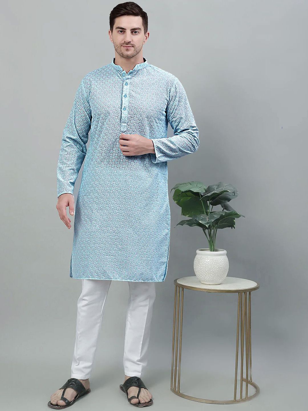 SG LEMAN Men Floral Embroidered Regular Sequinned Straight Kurta with Pyjamas-picture-55