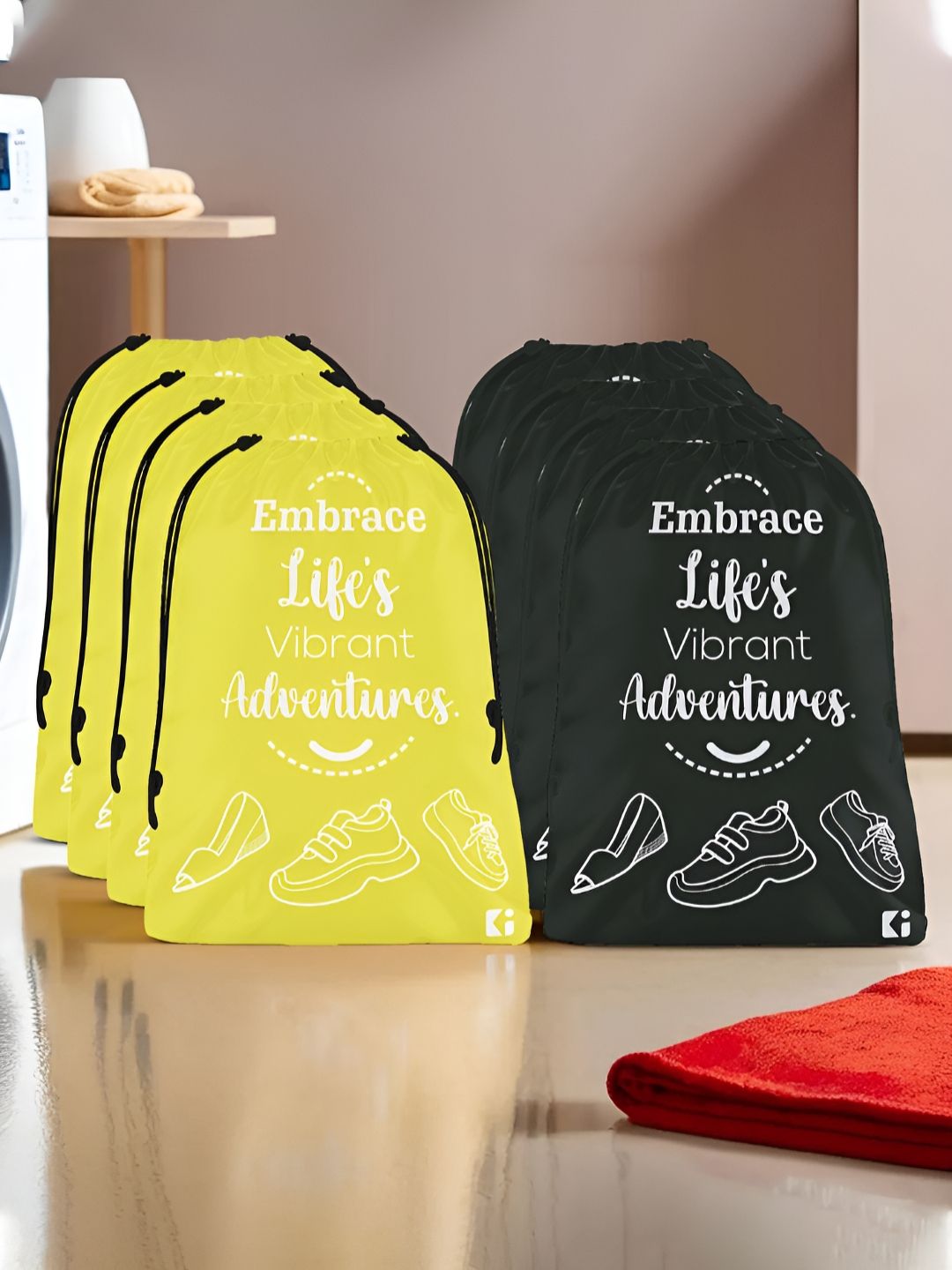 Aura Yellow & Black 8 Pieces Printed Foldable Water Resistant Multi-Utility Laundry Bags-picture-34