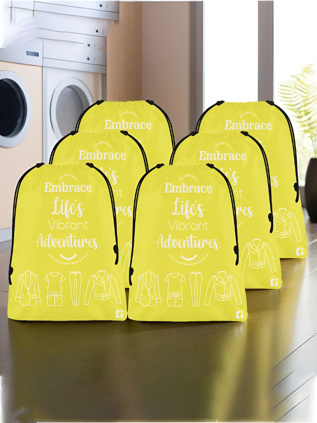 Aura Yellow & White 6 Pieces Printed Foldable Laundry Bags-image-19