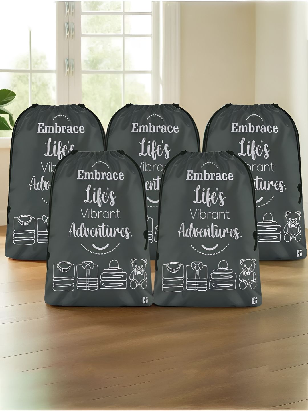 Aura Grey & White 5 Pieces Printed Foldable Laundry Bags-picture-26