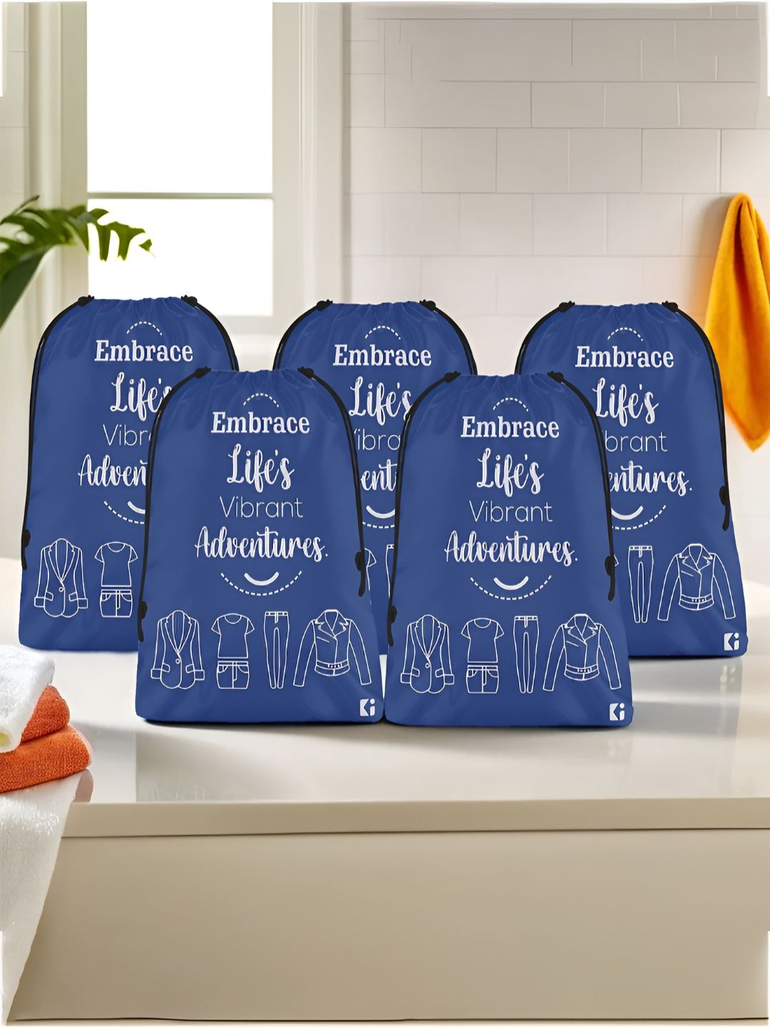 Aura Blue 5 Pieces Printed Foldable Water Resistant Multi-Utility Laundry Bags-picture-20
