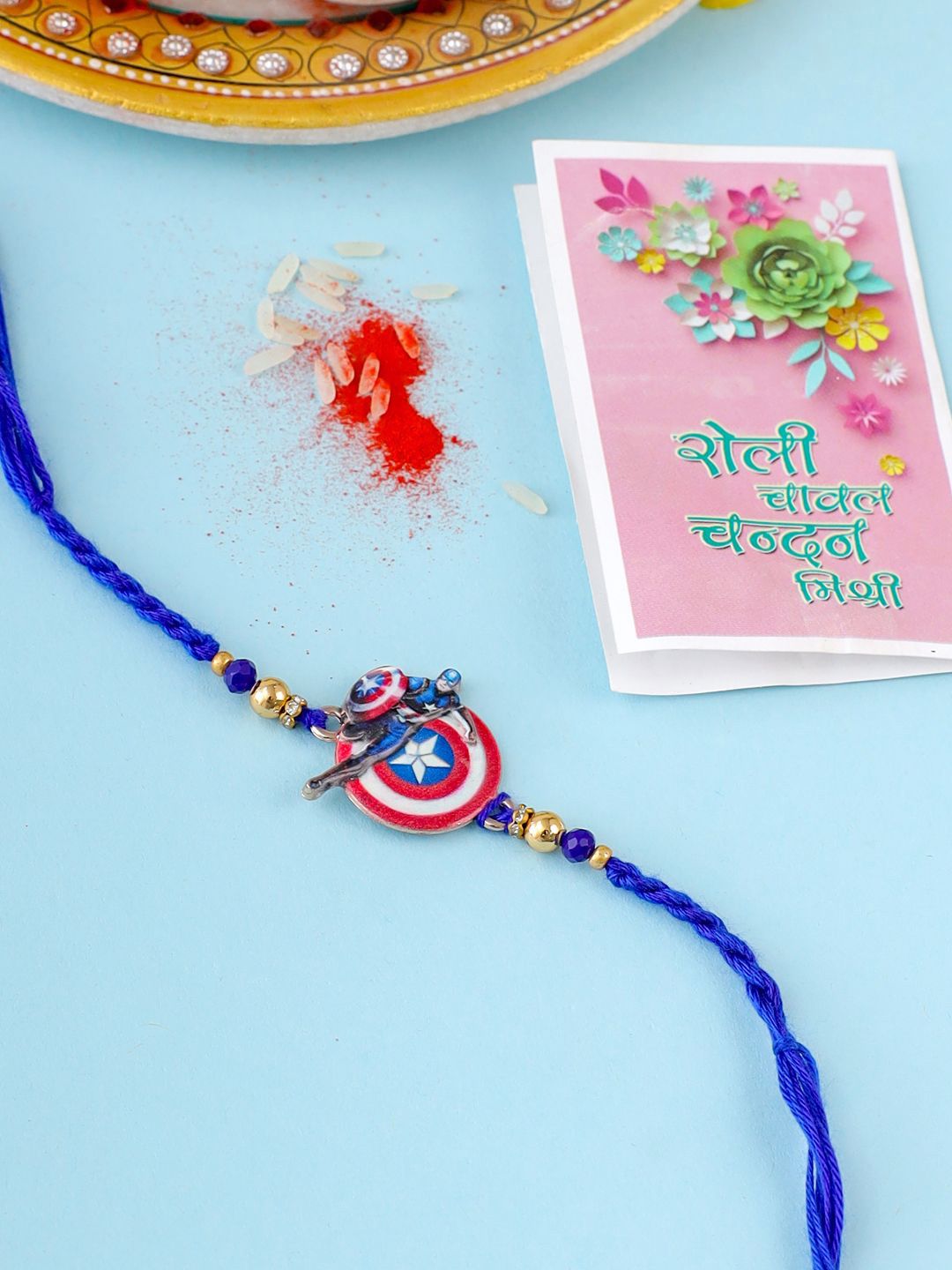 Sangria Superhero Artificial Beads Thread Rakhi With Roli Chawal Chandan & Mishri-picture-52