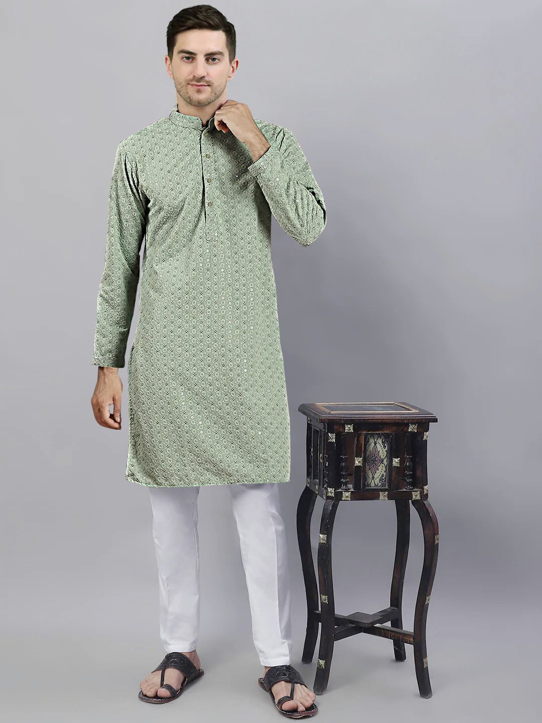 SG LEMAN Men Textured Embroidered Kurta with Pyjama-picture-23