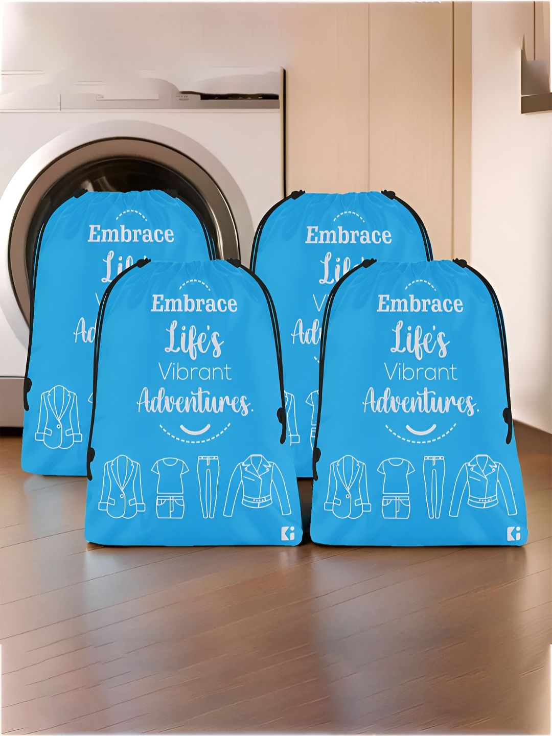 Aura Blue & White 4 Pieces Printed Water Resistant Laundry Bags-picture-12