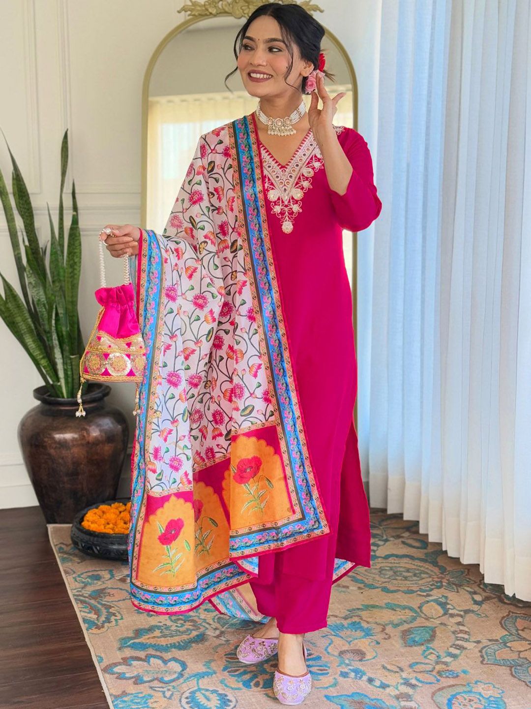 Moda Rapido Women Ethnic Motifs Embroidered Kurta with Trousers & Dupatta