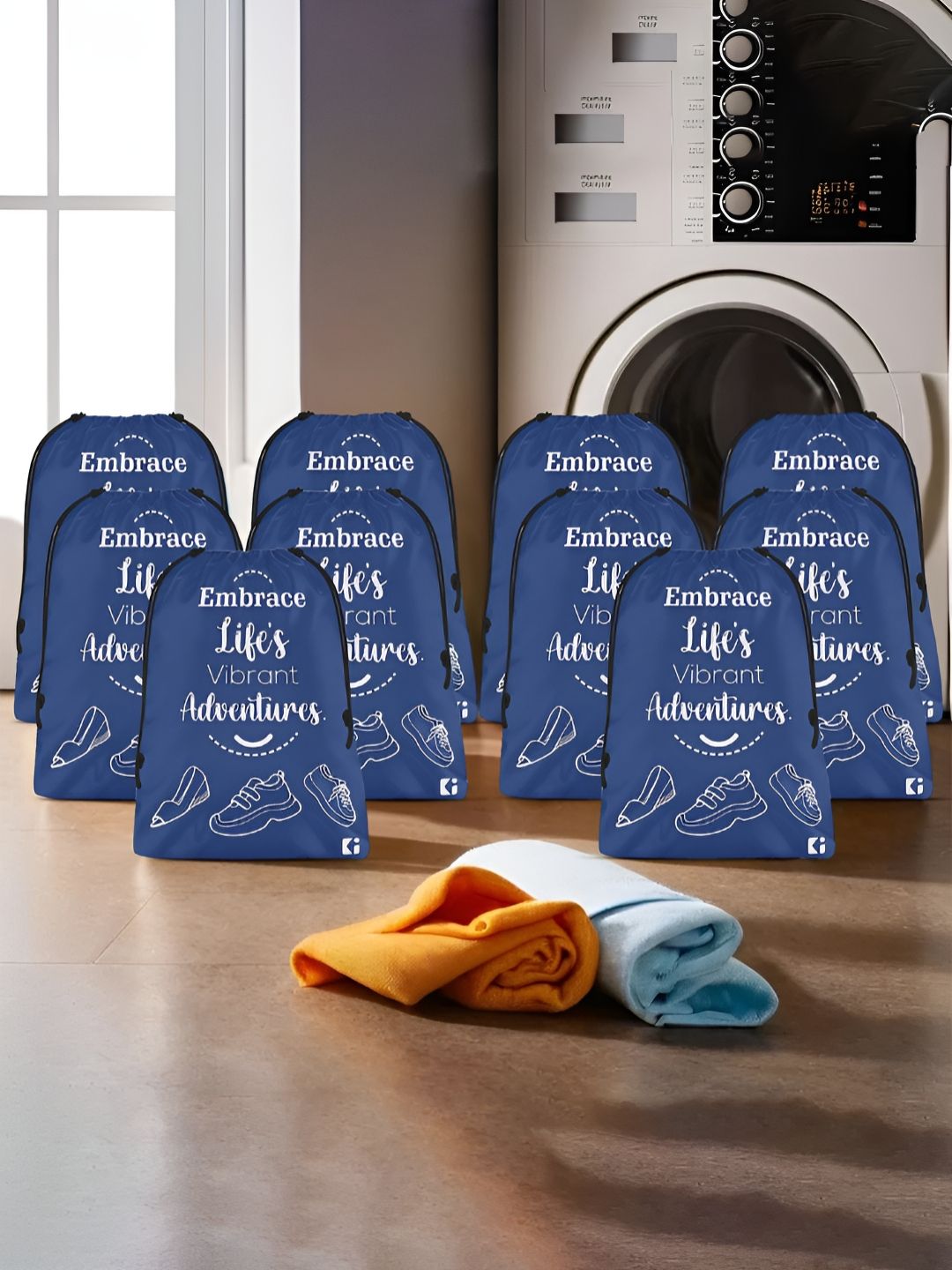 Aura Blue 10 Pieces Printed Foldable Water Resistant Multi-Utility Laundry Bags-picture-31