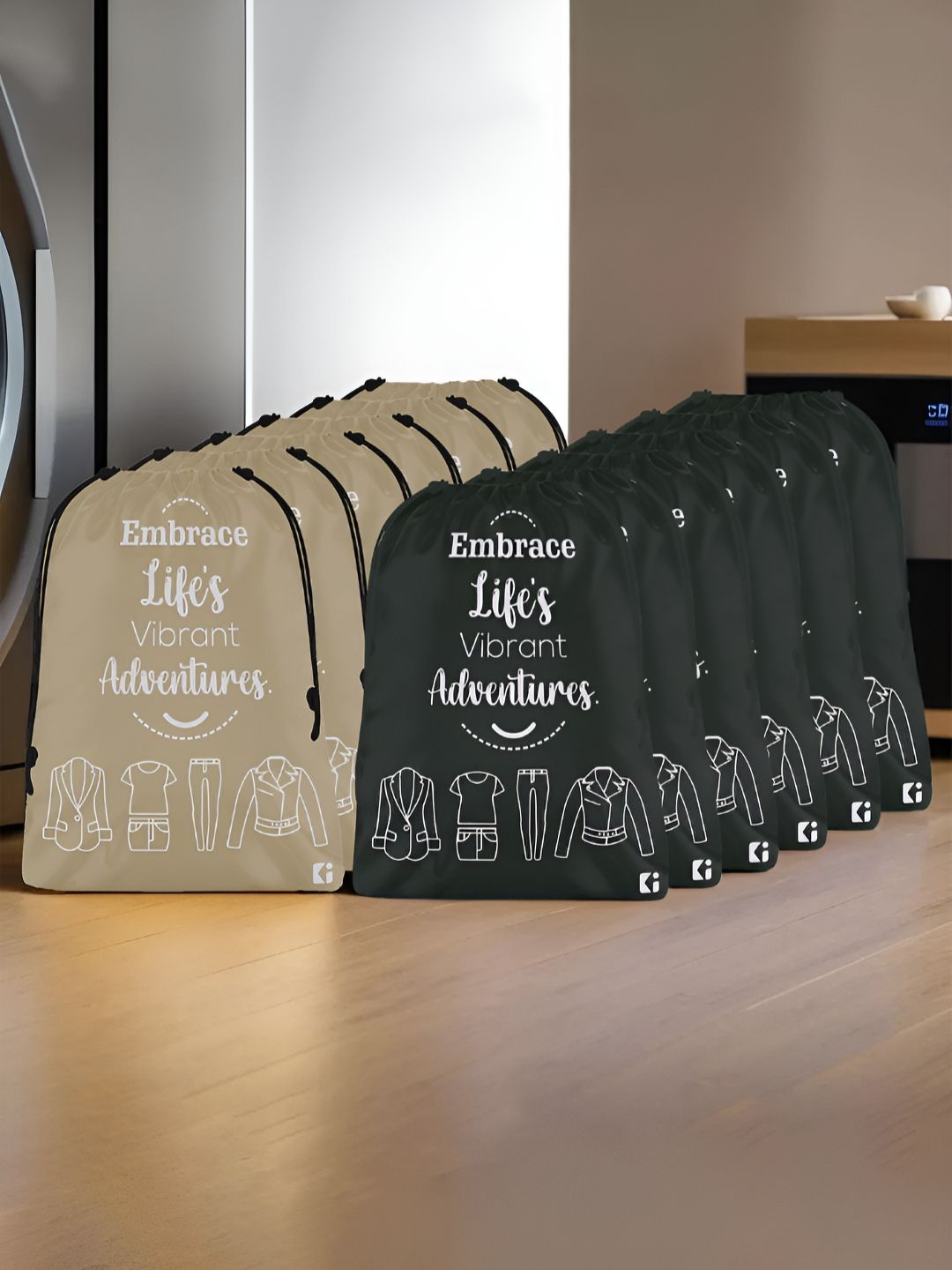 Aura Brown & Black 12 Pieces Printed Foldable Water Resistant Multi-Utility Laundry Bags-picture-25