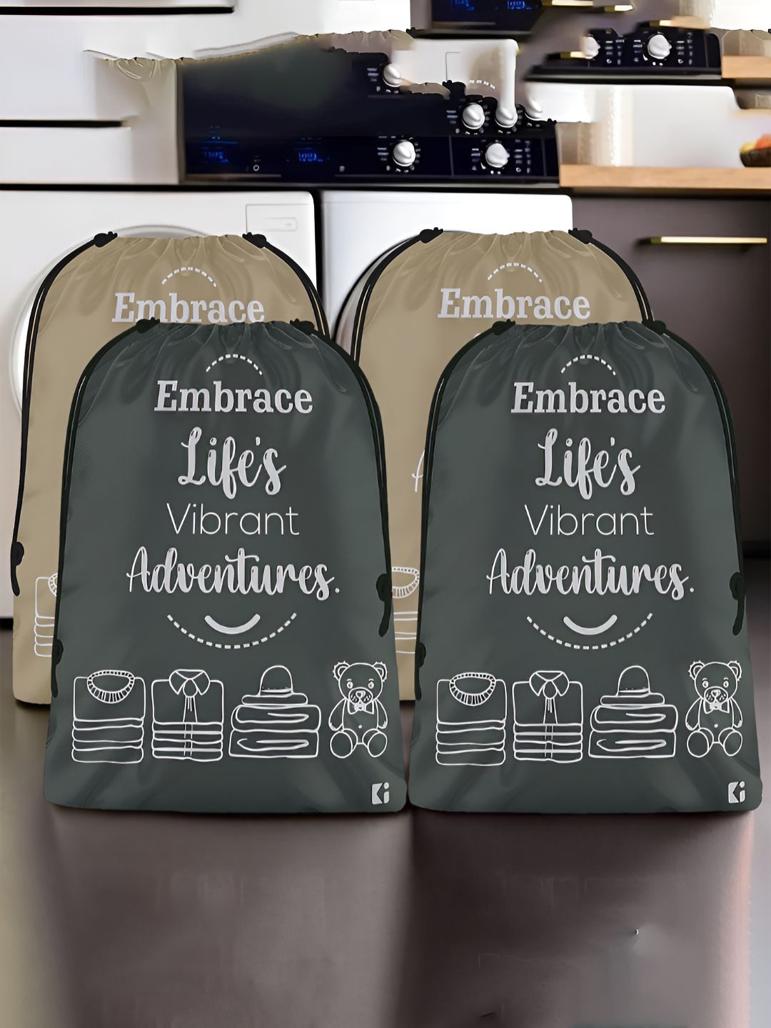 Aura Brown & Grey 4 Pieces Printed Foldable Laundry Bags-picture-31