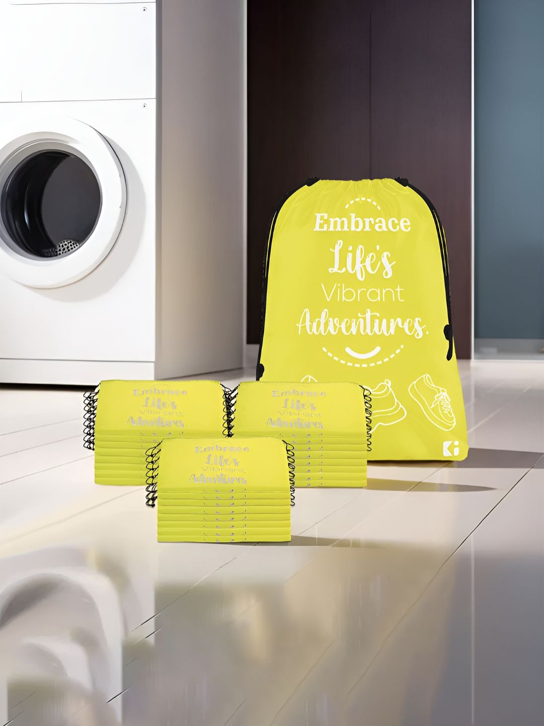 Aura Yellow & White 24 Pieces Printed Foldable Laundry Bags-picture-15