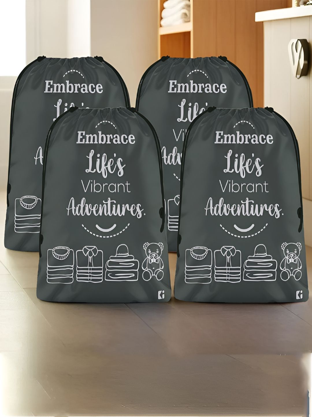 Aura Grey 4 Pieces Printed Foldable Water Resistant Multi-Utility Laundry Bags-picture-22