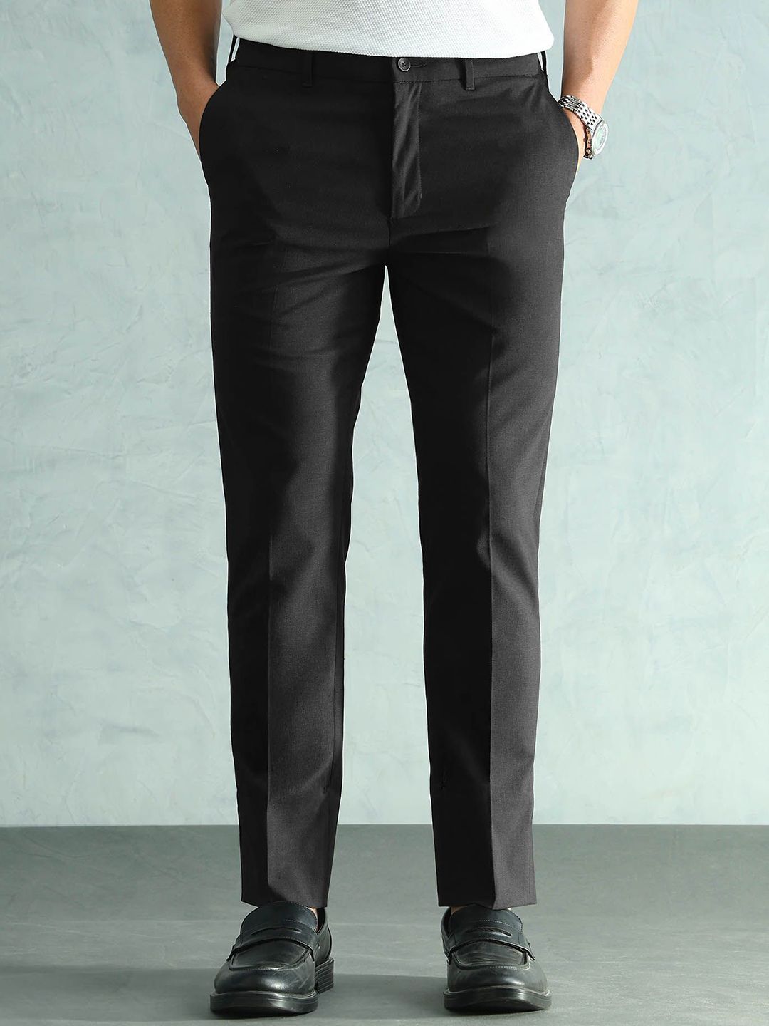 Arrow Men Solid Slim Fit Elasticated Waistband Trousers-picture-41