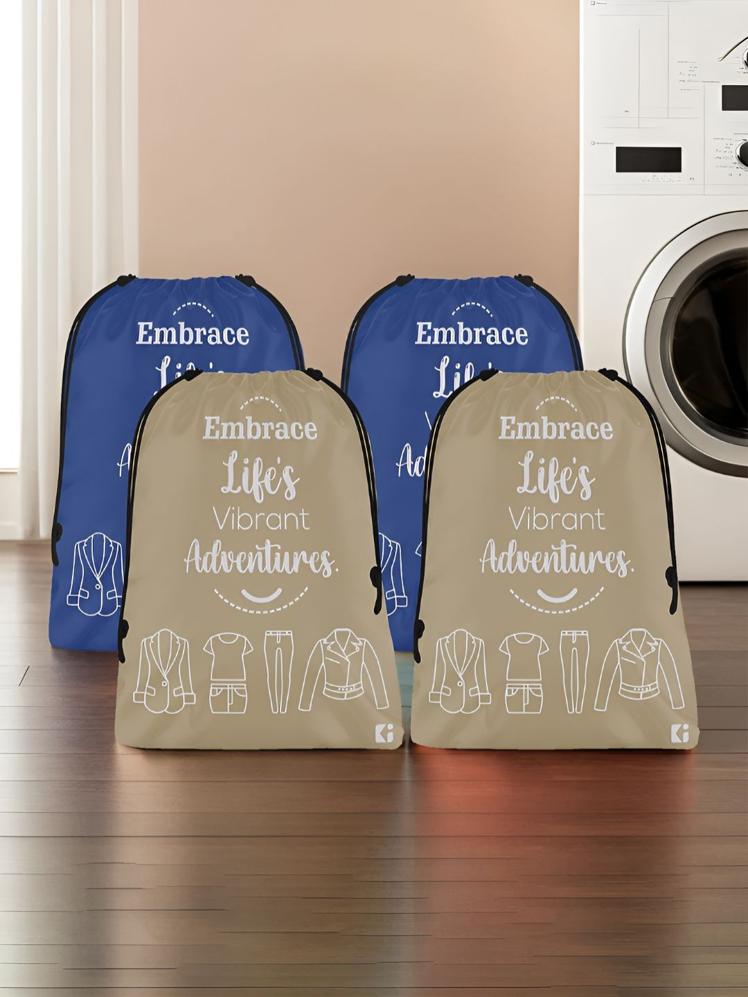 Aura Brown & Blue 4 Pieces Printed Foldable Water Resistant Multi-Utility Laundry Bags-picture-13