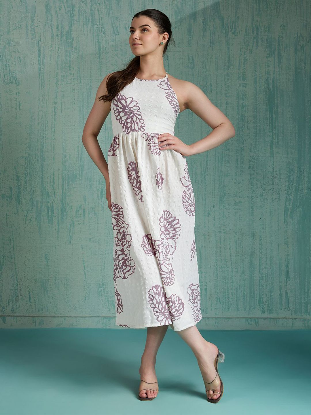 4WRD by Dressberry Women Floral Printed Halter Neck Fit and Flare Midi Dress-picture-39