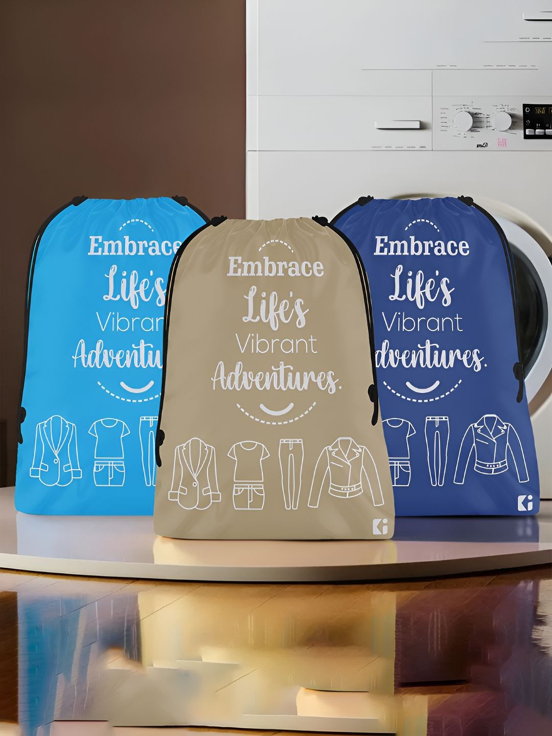 Aura Brown & Blue 3 Pieces Printed Foldable Water Resistant Multi-Utility Laundry Bags-image-41