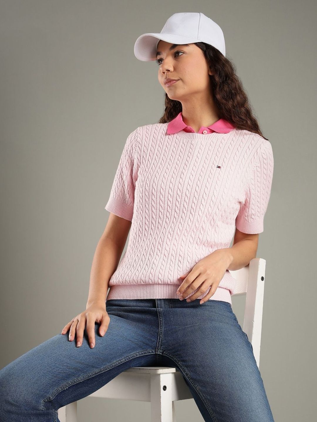 Tommy Hilfiger Women Cable Knit Round Neck Pullover Sweaters