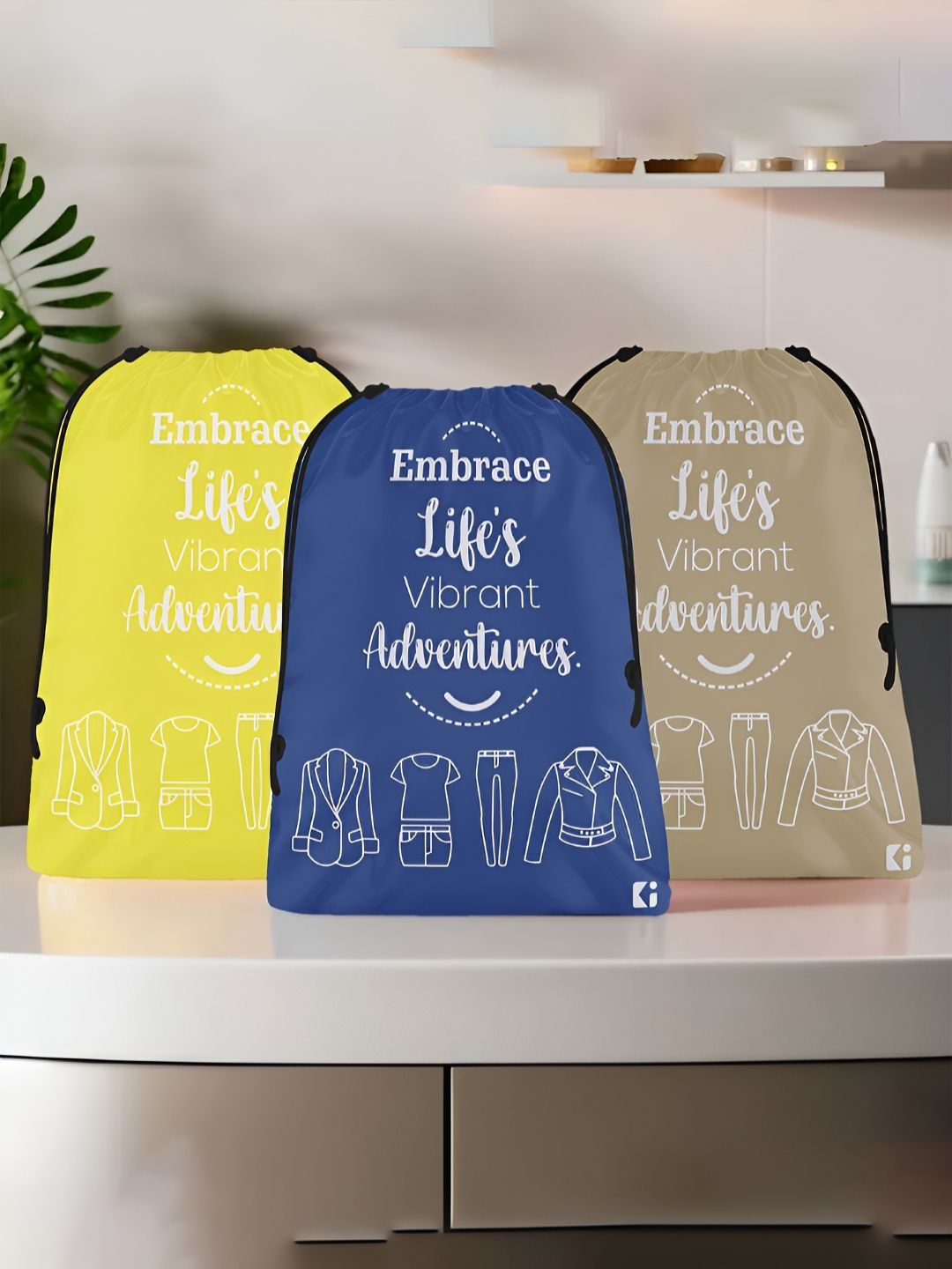 Aura Yellow & White 3 Pieces Printed Foldable Laundry Bags-image-43